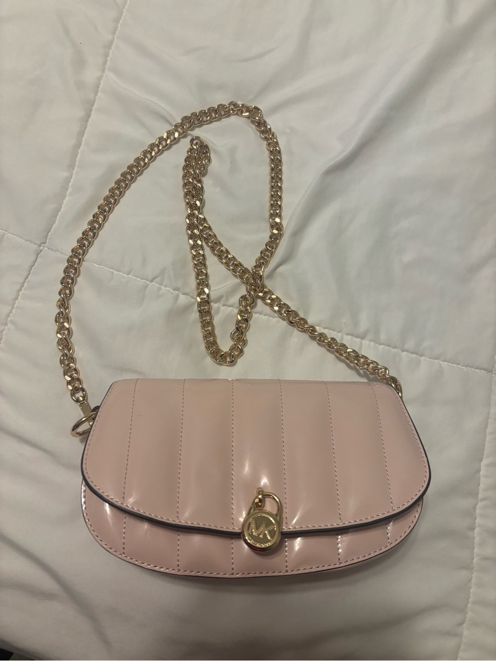 Michael Kors Pink Quilted Patent Leather Crossbody with Gold Chain